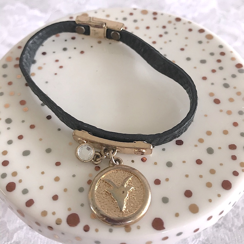 Capricorn Charm Black Leather Bracelet